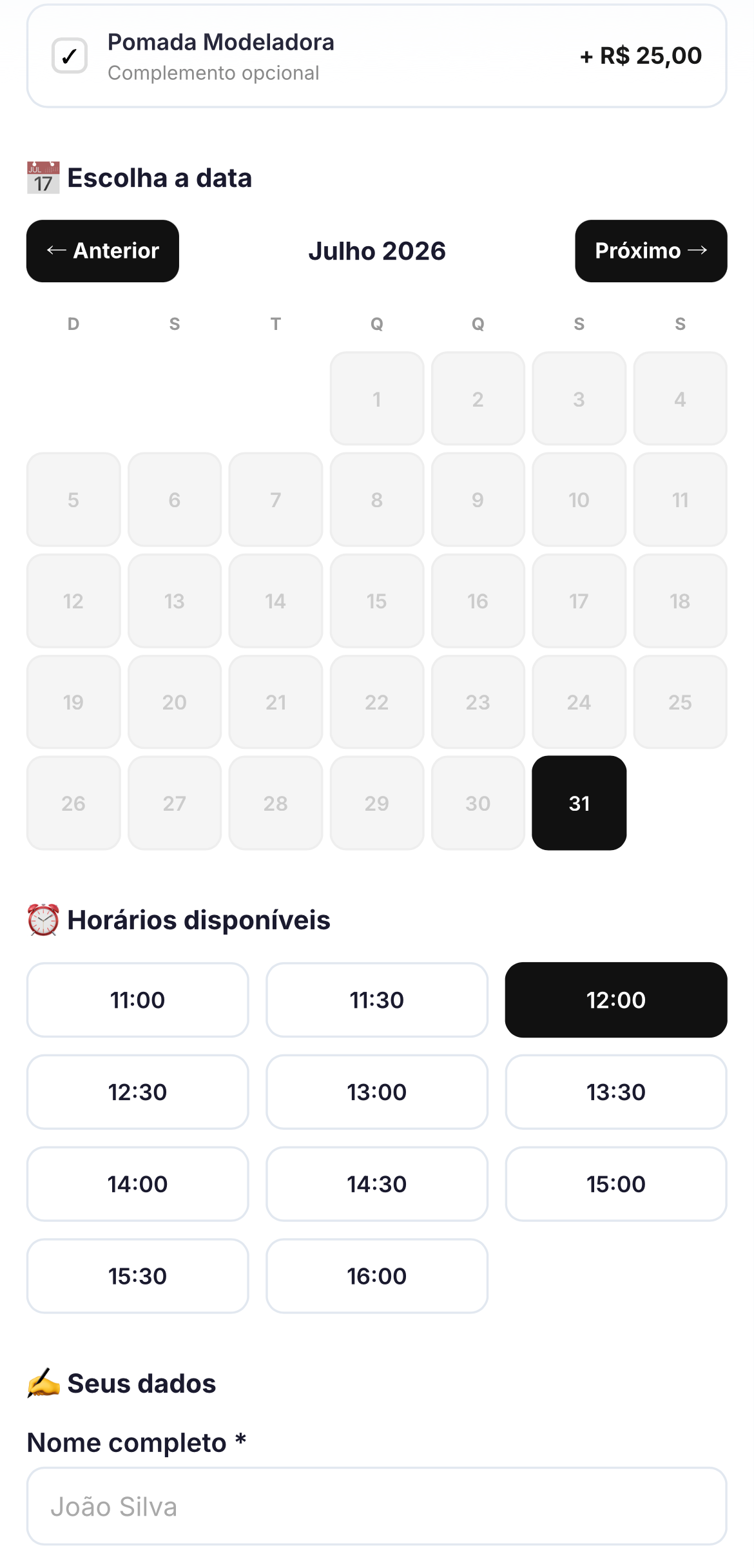 Tela de agenda do AgendaFlow para clínicas, com consultas, profissionais e horários